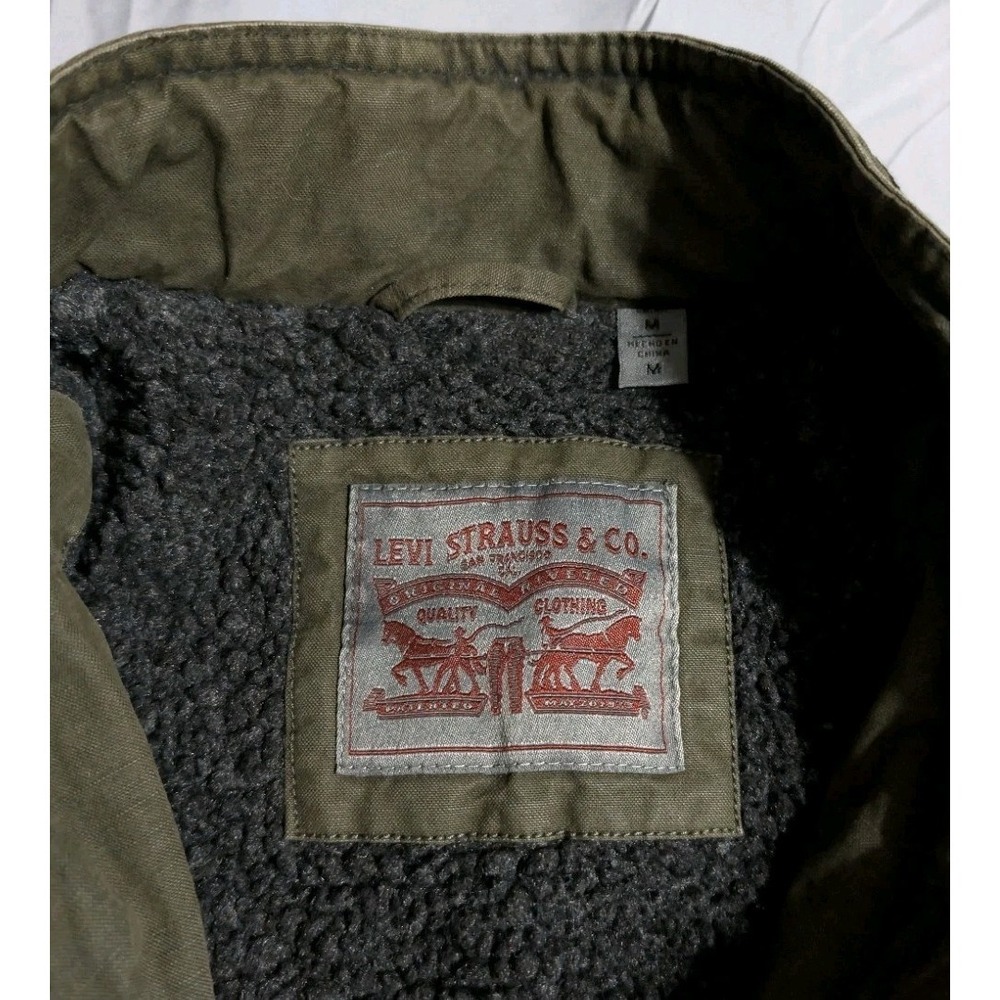 Levis Mens Sherpa Lined Military Field Jacket Olive Green Cotton Canvas Medium - Picture 3 of 8